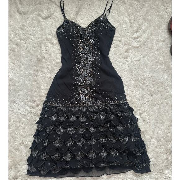 Sue Wong Nocturne Vintage 90’s Silk Dress Silk Slip Mini Dress Beaded Fairy Prom - Picture 3 of 8